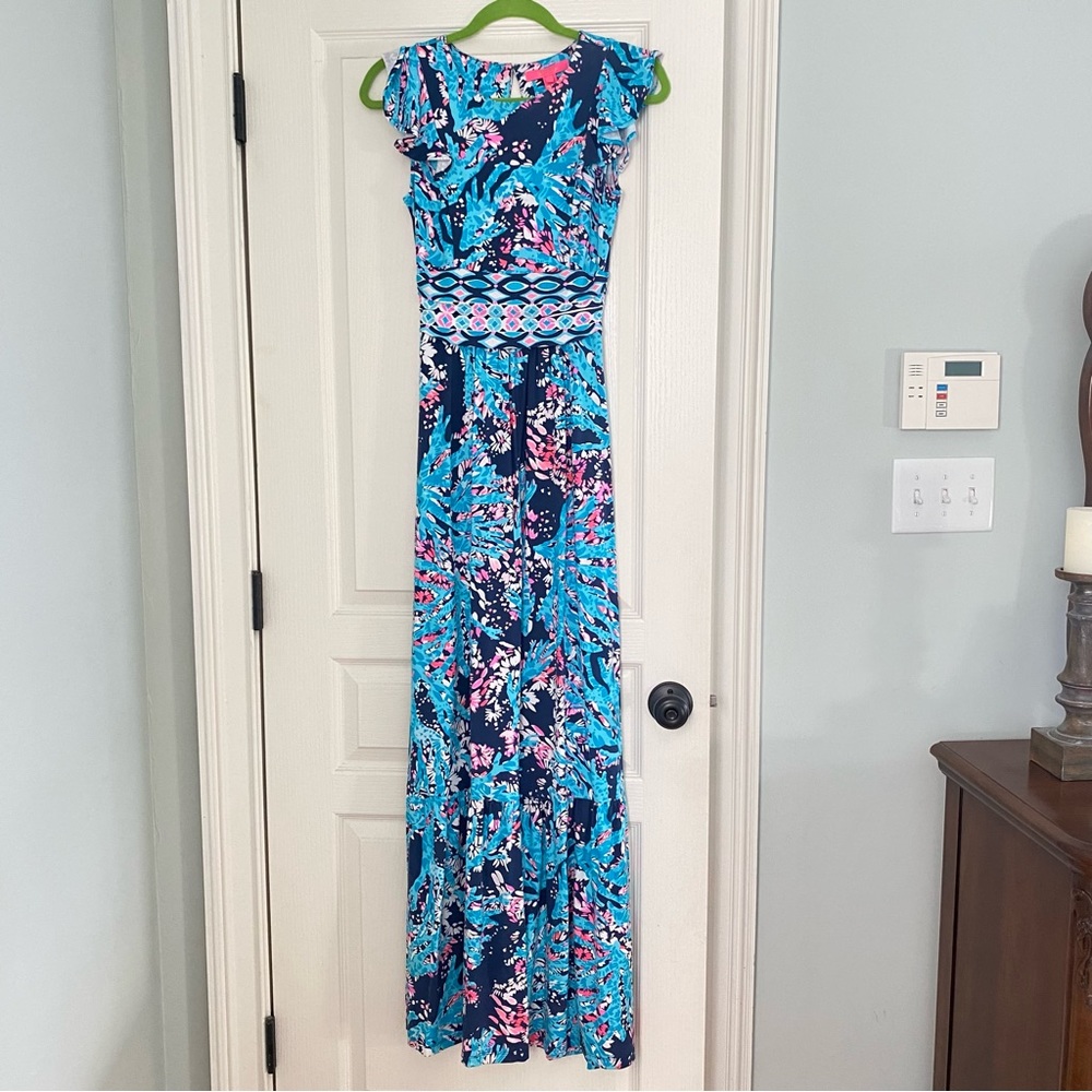 Lilly Pulitzer Myles Maxi Dress in Coral Club. Size XS, NWT